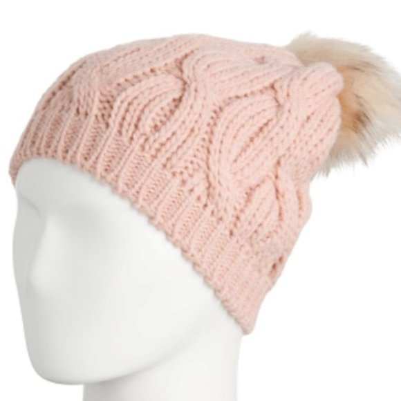italian Cintelli Gallusso Pink Beani with Fur Pom - Picture 2 of 3